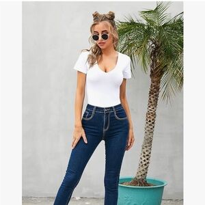 White Short Sleeve V-Neck Bodysuit | T-Shirt Bodysuit | WORN ONCE